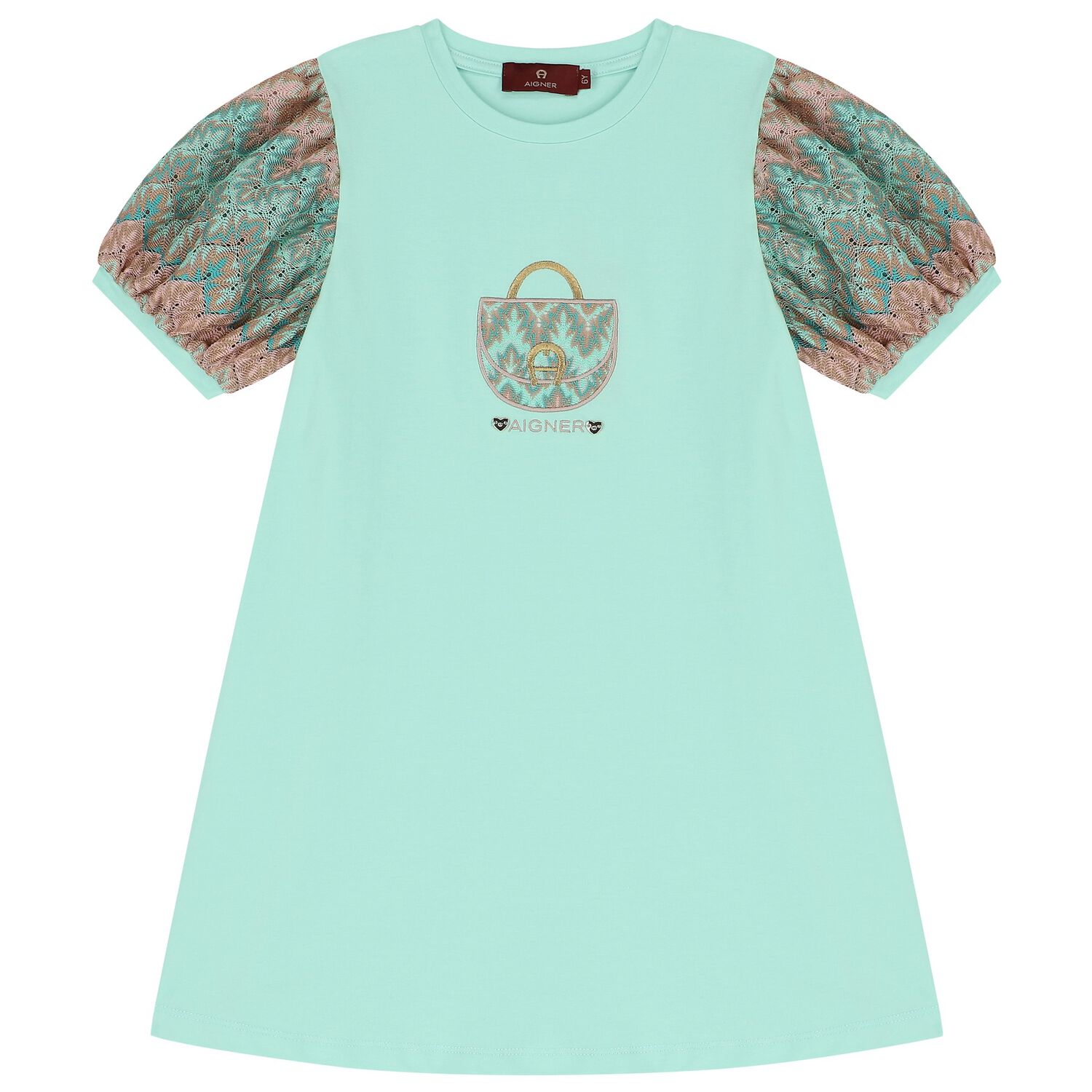 فستان بنات بطبعة حقيبة بالشعار باللون الأخضر, 1, hi-res