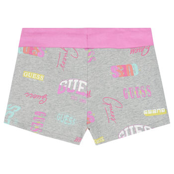 Girls Grey & Pink Logo Shorts