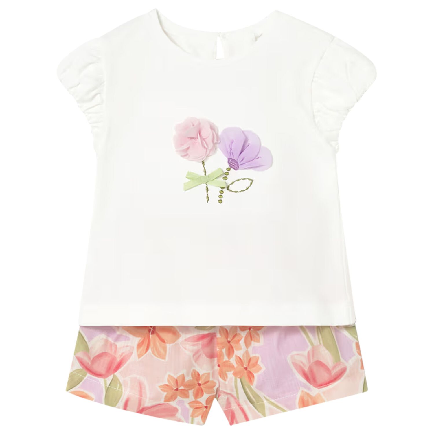 Younger Girls Ivory & Lilac Floral Shorts Set, 1, hi-res