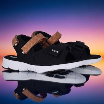 Boys Black& Beige Logo Sandals