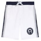 Boys White Logo Jersey Shorts, 1, hi-res