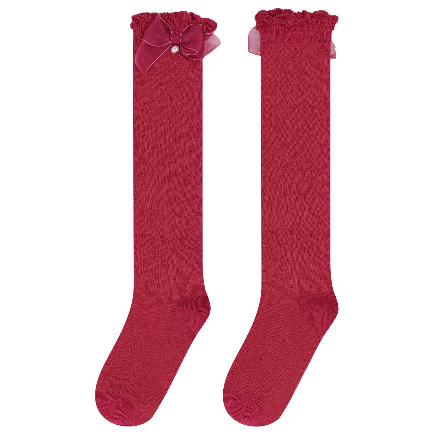 Girls Red Bow Knitted Socks, 4, hi-res