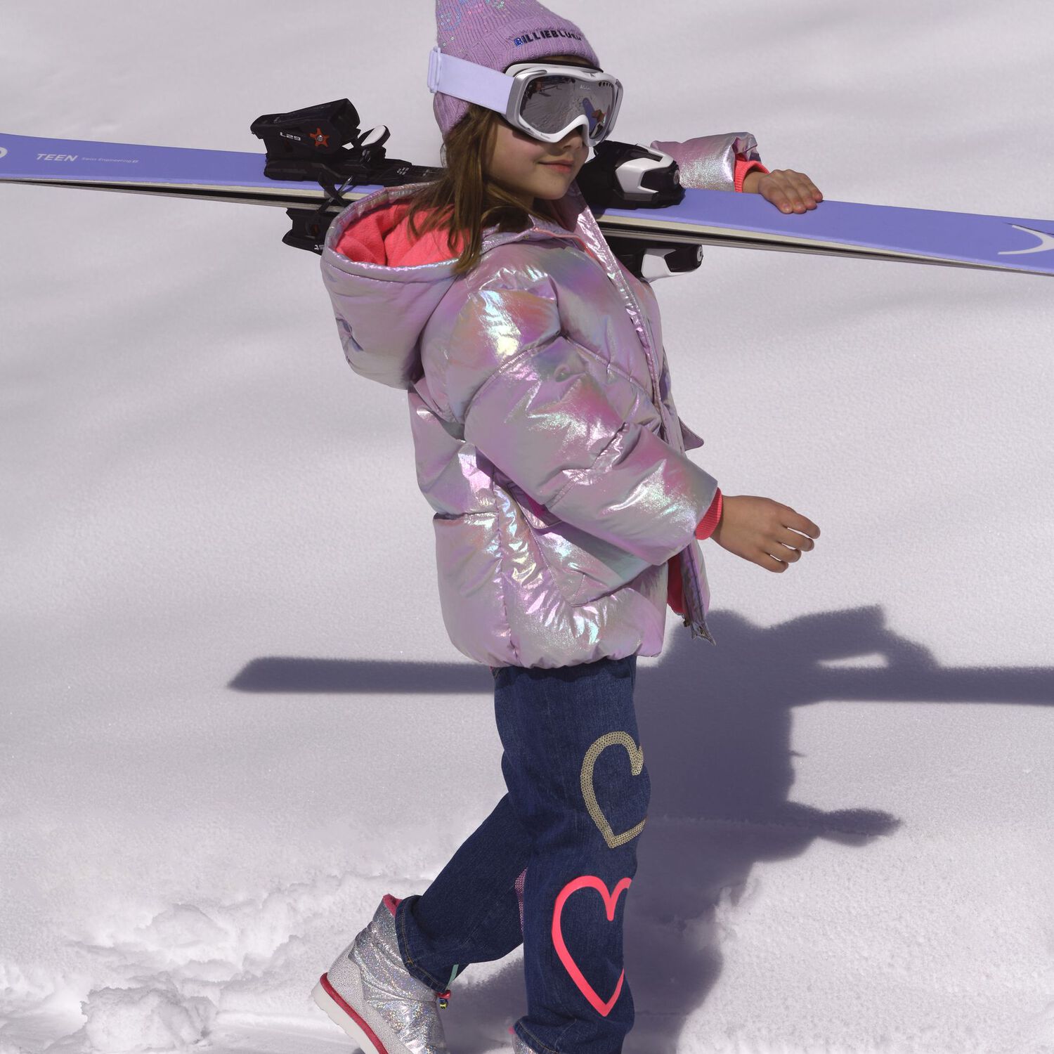 Girls Pink Logo Iridescent Puffer Jacket, 1, hi-res image number null