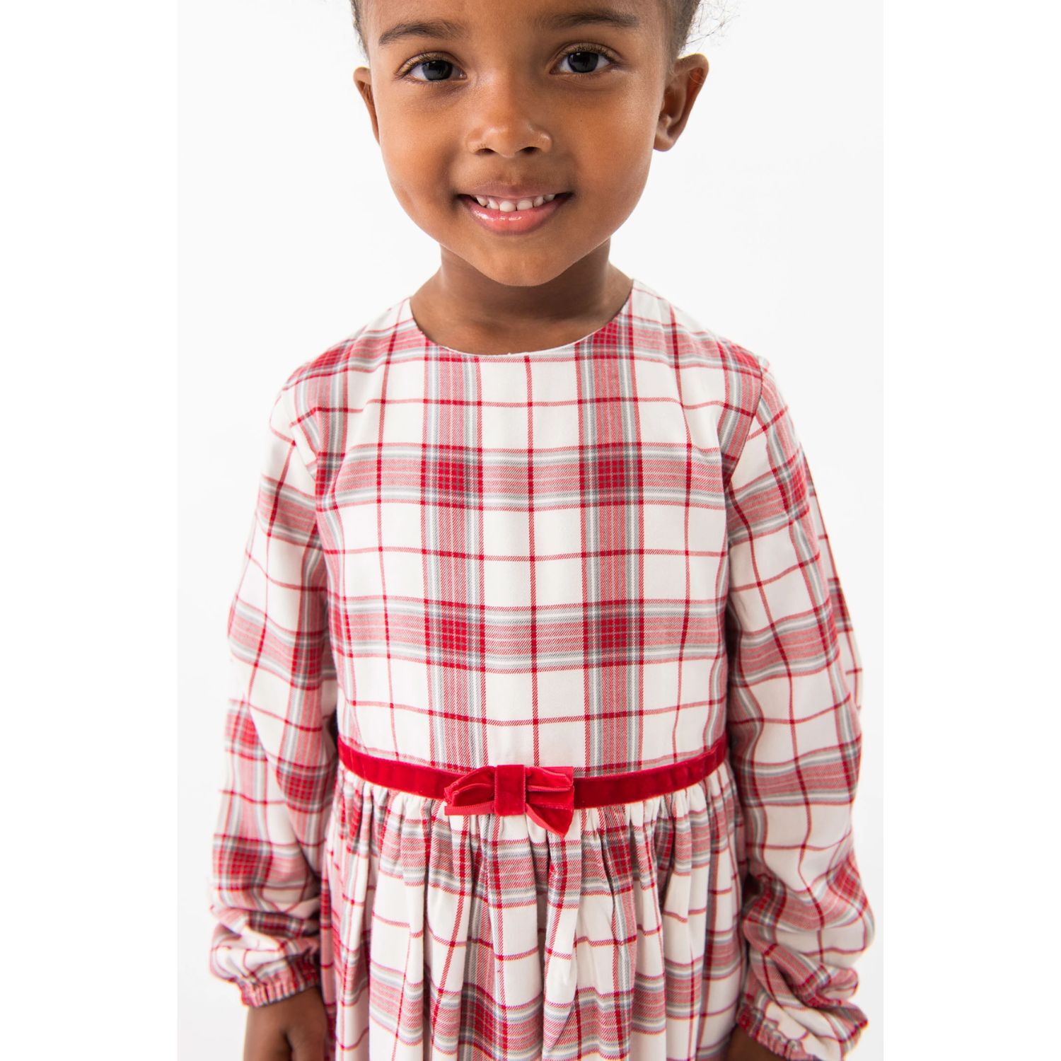 Girls White & Red Tartan Dress, 1, hi-res image number null