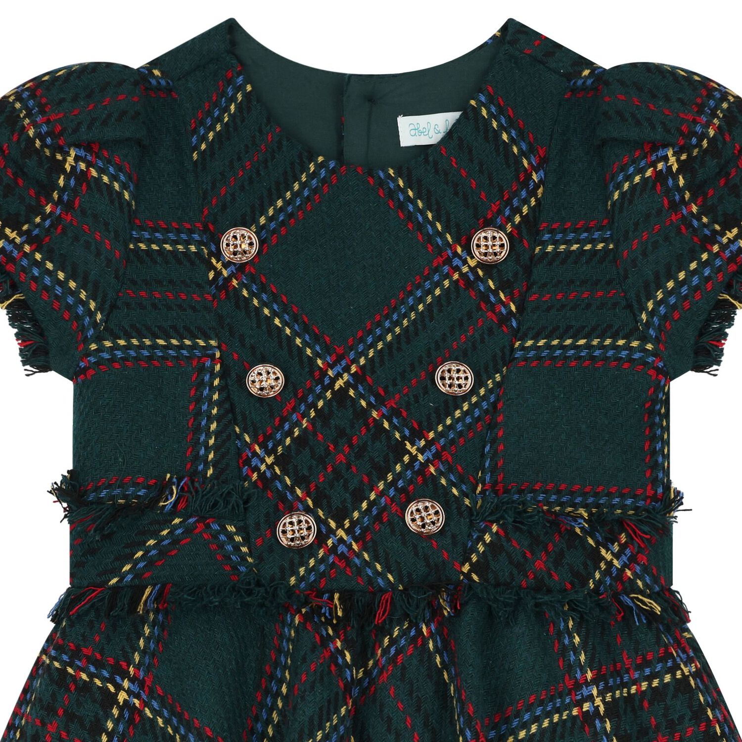 Girls Green Tartan Tweed Dress, 1, hi-res