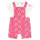 White & Pink Top & Dungaree Set, 3, hi-res