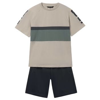 Boys Beige & Black Shorts Set 