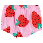 طقم فستان وردي اللون بطبعة الفراولة للبنات, 1, hi-res