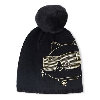 Girls Black Choupette Knitted Hat