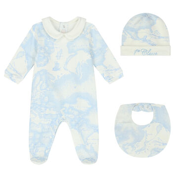 Ivory & Blue Geo Map Babygrow Set