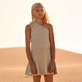 Girls Beige Skirt Set