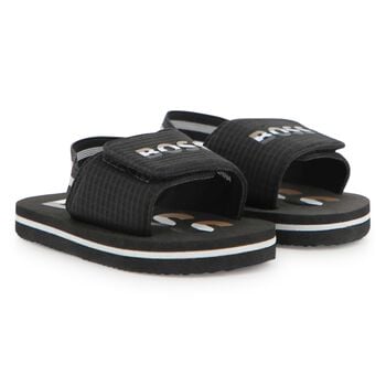 Boys Black Logo Sandals 