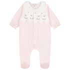 Girls Pale Pink Floral Babygrow, 1, hi-res
