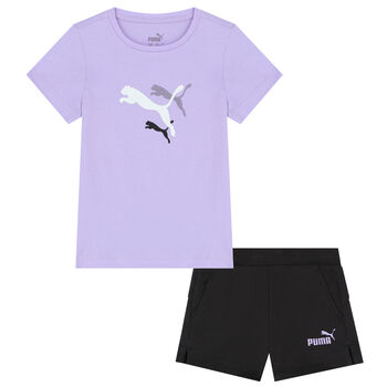Girls Purple & Black Logo Shorts Set