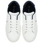 Boys White & Navy Blue Logo Trainers, 2, hi-res