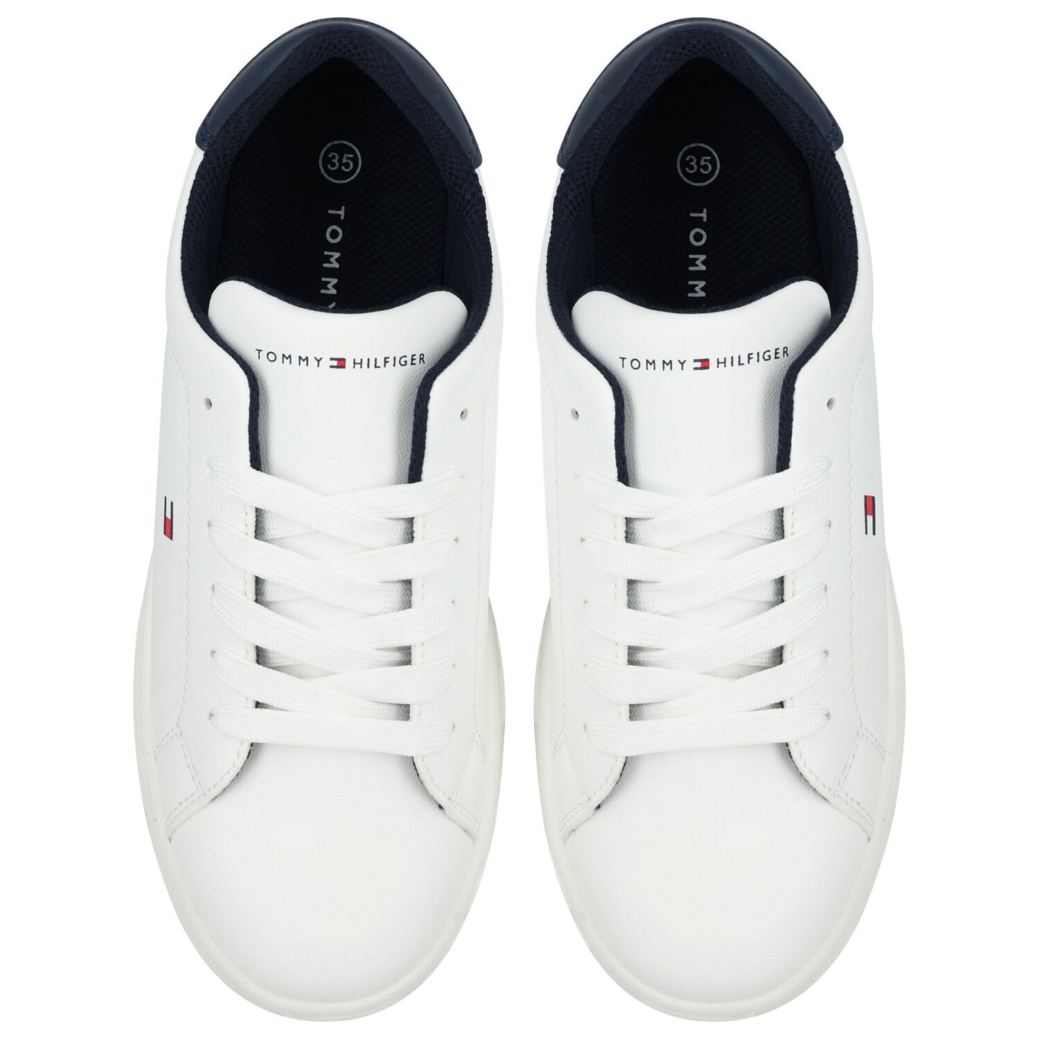 Boys White & Navy Blue Logo Trainers, 2, hi-res