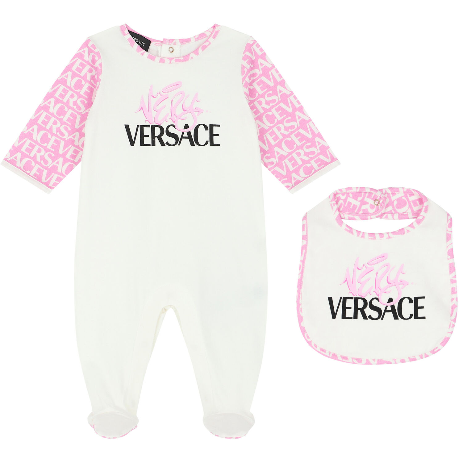 Baby Girls Ivory & Pink Logo Babygrow Set, 1, hi-res image number null