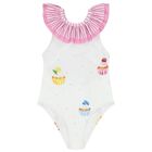 Girls White & Pink Cupcake Swimsuit, 1, hi-res