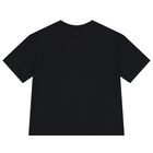 Girls Black Embellished Logo T-Shirt, 3, hi-res