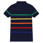 Boys Navy Striped Logo Polo Shirt, 1, hi-res