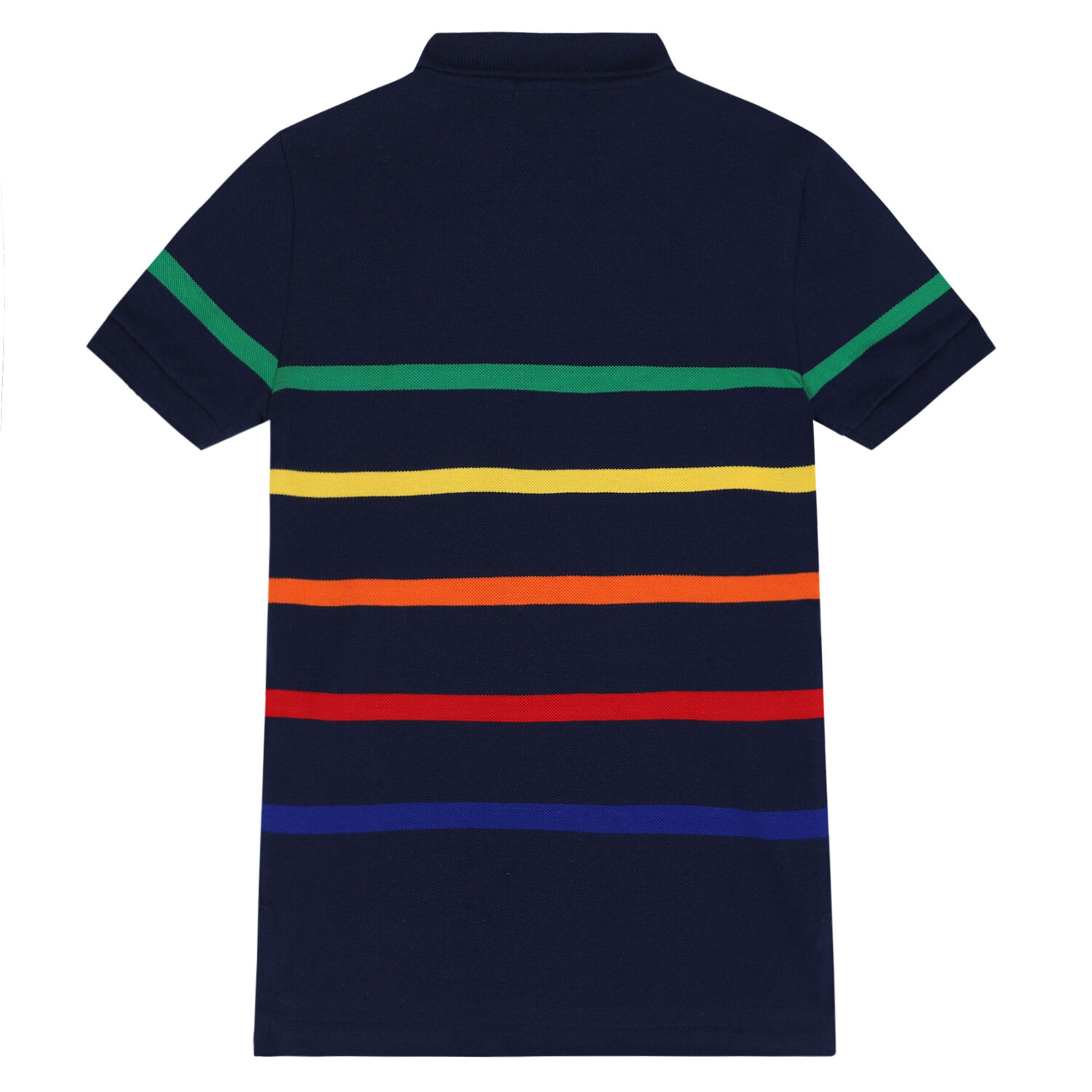 Boys Navy Striped Logo Polo Shirt, 1, hi-res