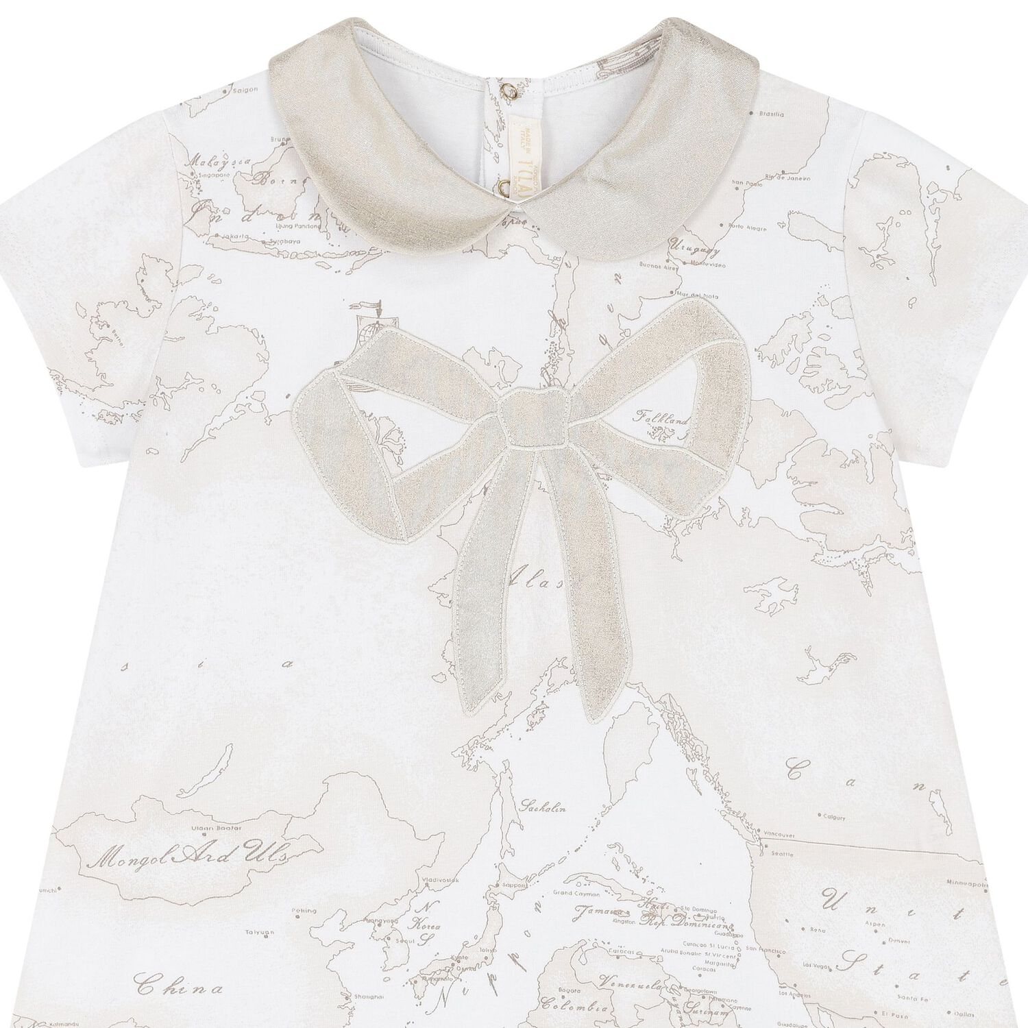 Girls Ivory & Beige Geo Map Dress, 1, hi-res