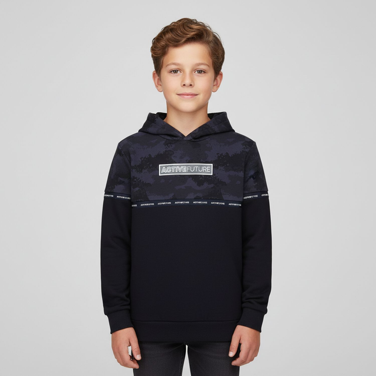 Boys Navy Camouflage Hooded Top, 1, hi-res image number null
