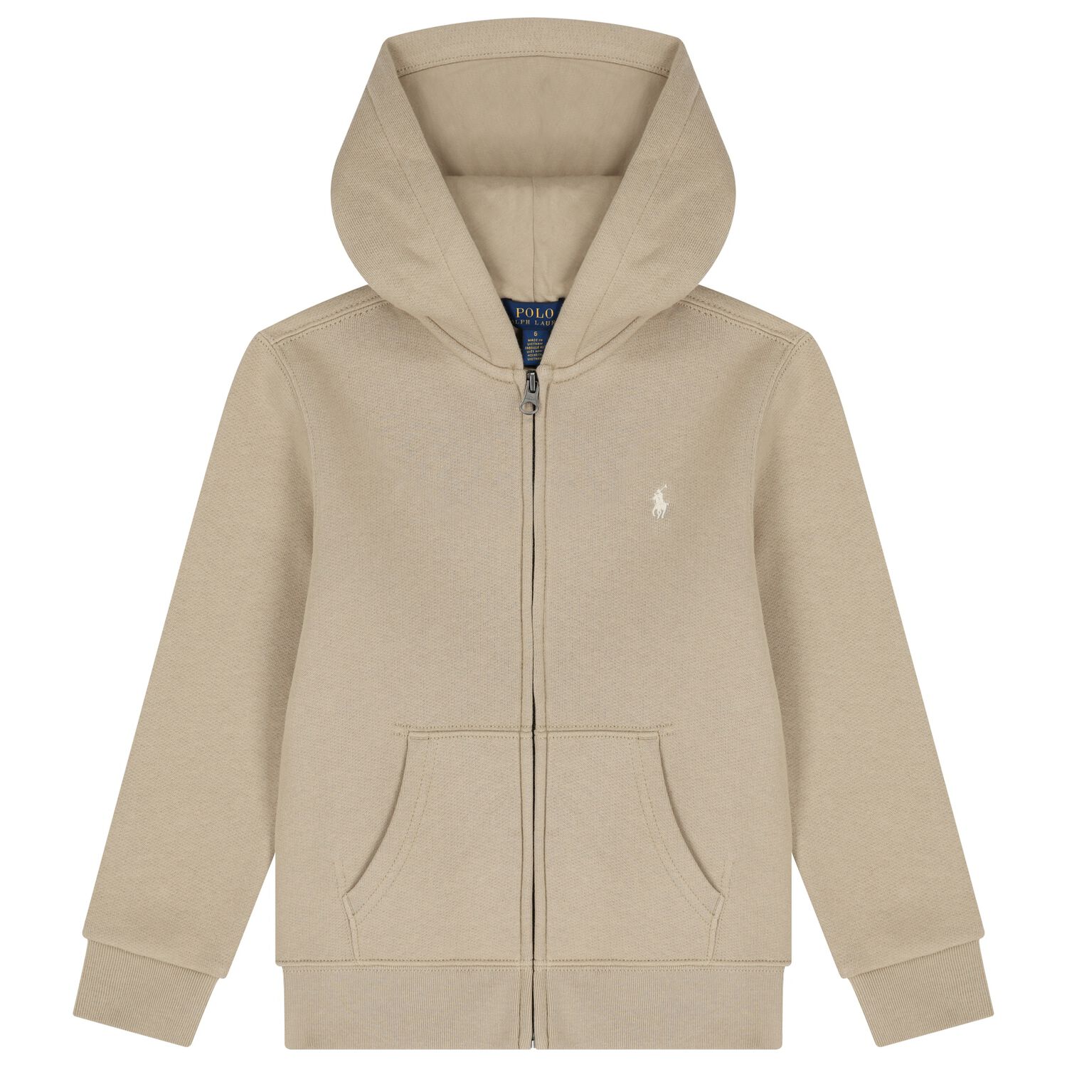 Boys Beige Logo Zip Up Hooded Top, 1, hi-res