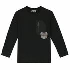 Boys Black Logo Long Sleeve Top, 2, hi-res