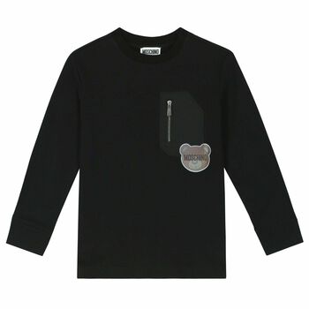 Boys Black Logo Long Sleeve Top