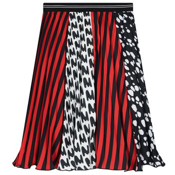 Girls Black, Red & White Pleated Skirt