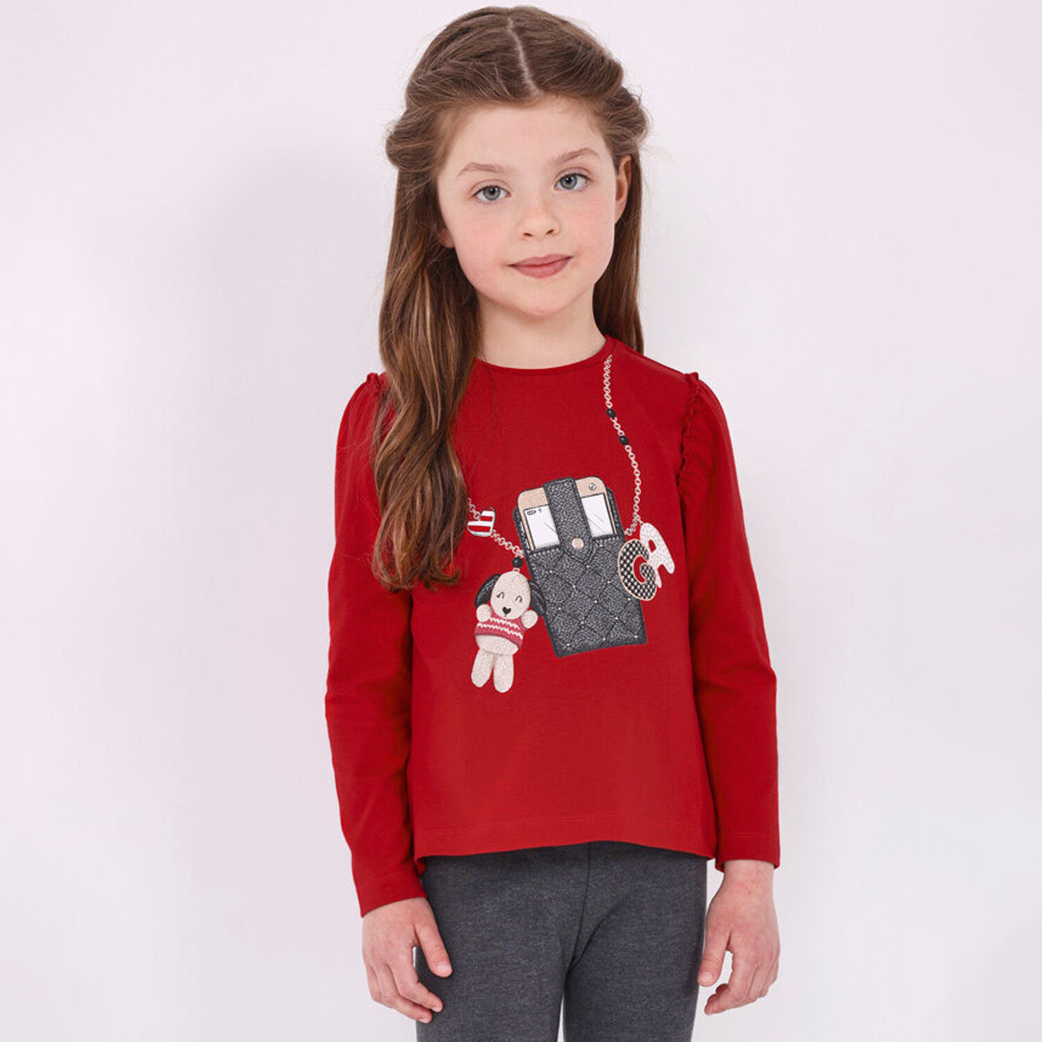 Girls Red Long Sleeve Top, 1, hi-res