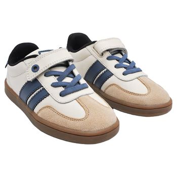 Boys Blue & White Leather Trainers