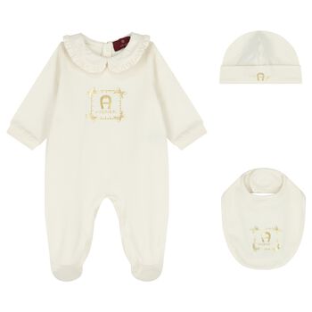 Baby Girls Ivory & Gold Logo Babygrow Gift Set