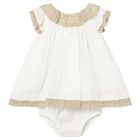 Baby Girls Ivory & Beige Lace Dress, 1, hi-res