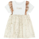 Younger Girls White & Ivory Logo Dress Set, 1, hi-res