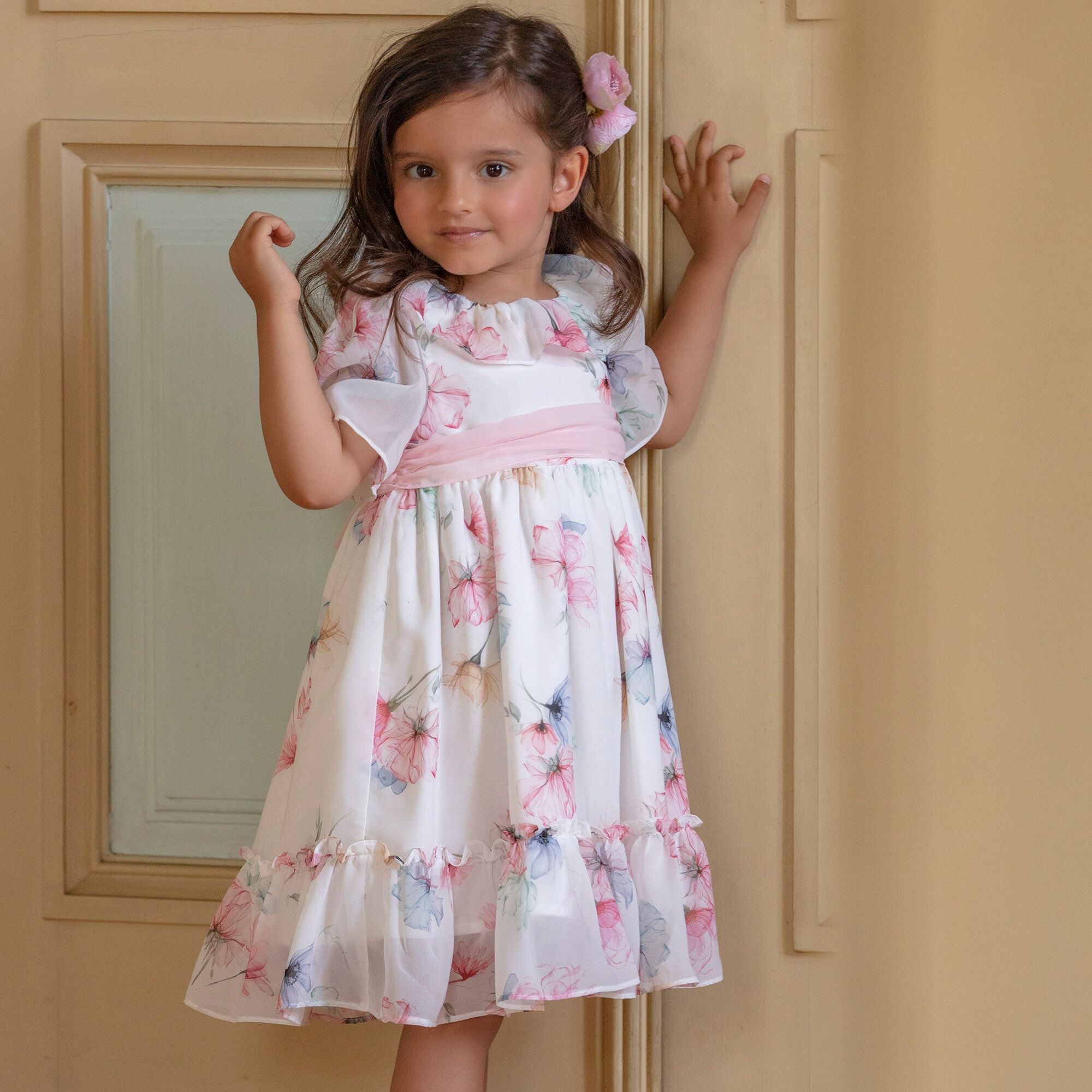 Patachou Younger Girls White Floral Chiffon Dress Junior Couture UAE