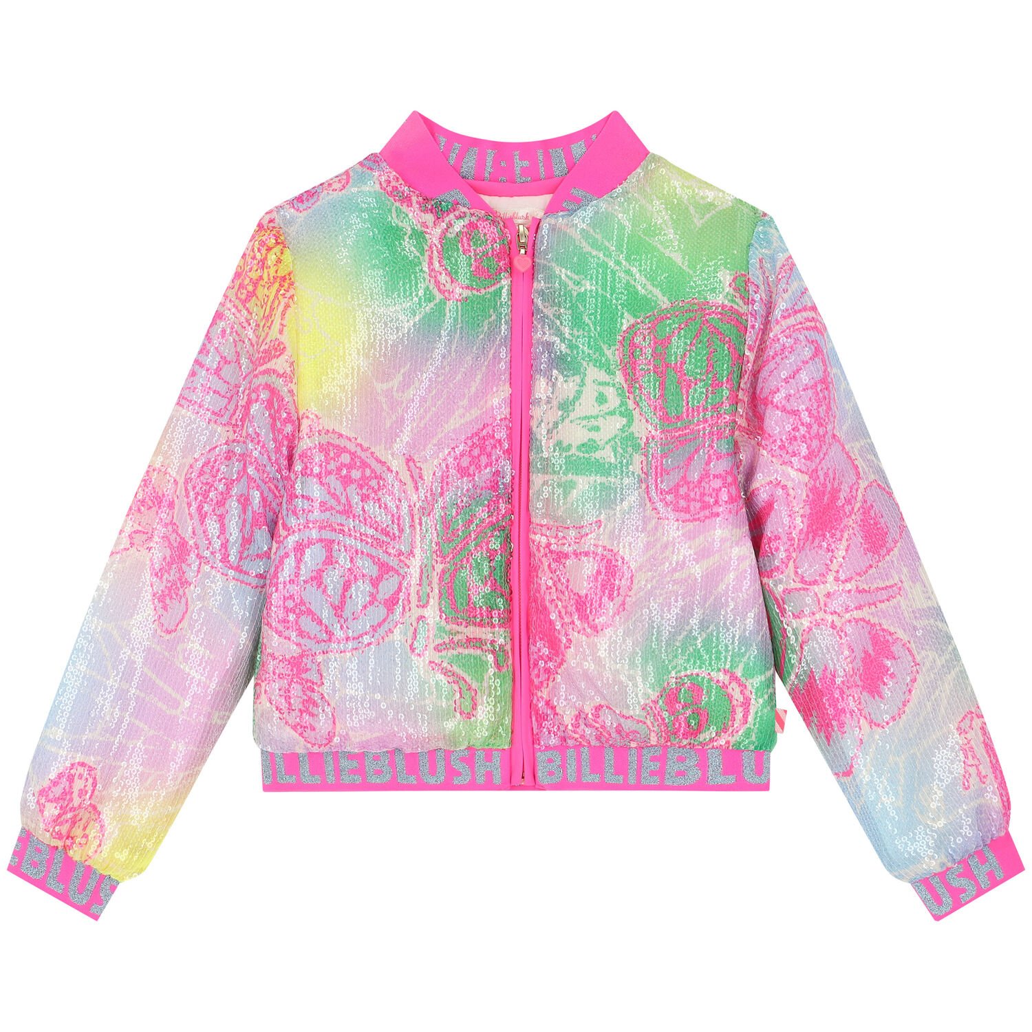 جاكيت بالترتر وطبعة فراشة باللون الوردى للبنات, 1, hi-res