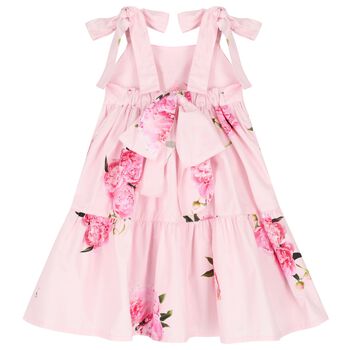 Girls Pink Bow Peony Dress