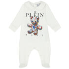 Baby Boys White Logo Babygrow, 1, hi-res