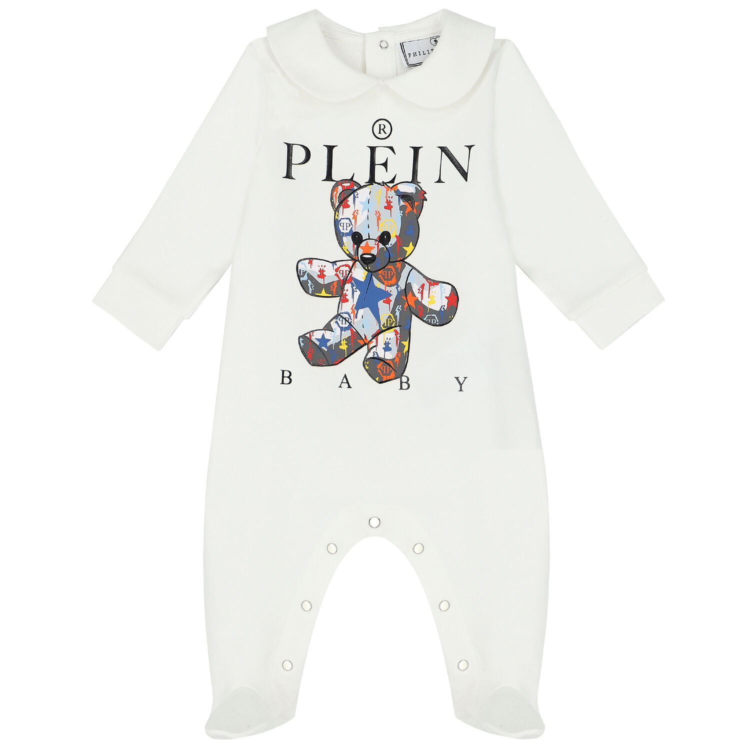 Baby Boys White Logo Babygrow, 1, hi-res