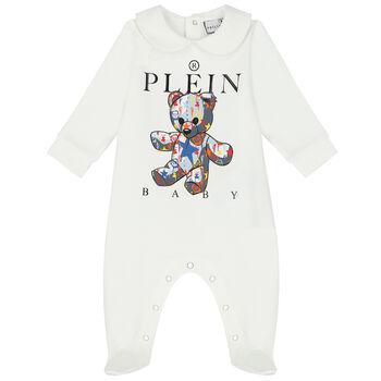 Baby Boys White Logo Babygrow