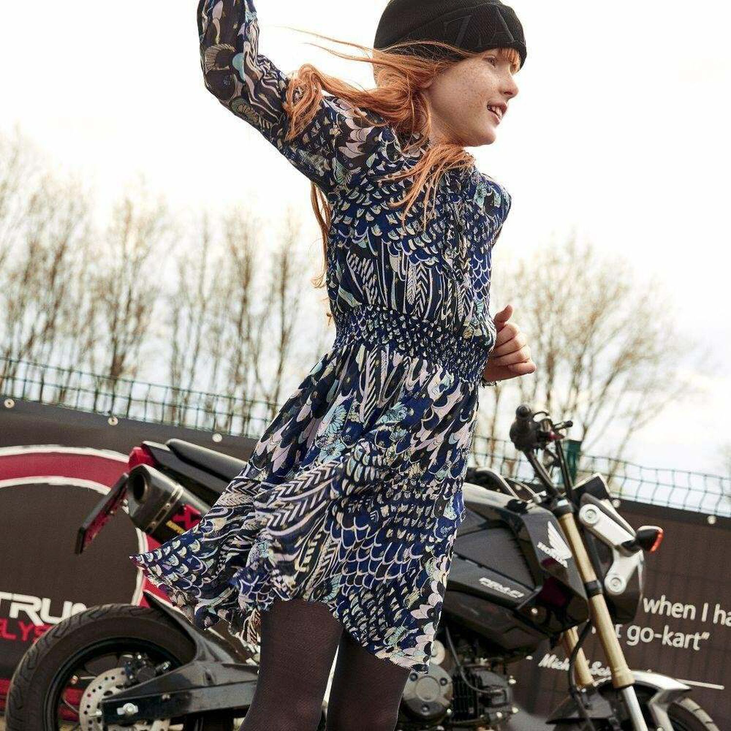 فستان مطبع باللون الكحلى, 1, hi-res