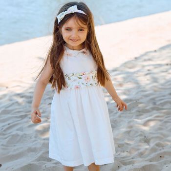 Girls White Ruffled Floral Dress