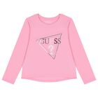 Girls Pink Logo Long Sleeve Top, 3, hi-res