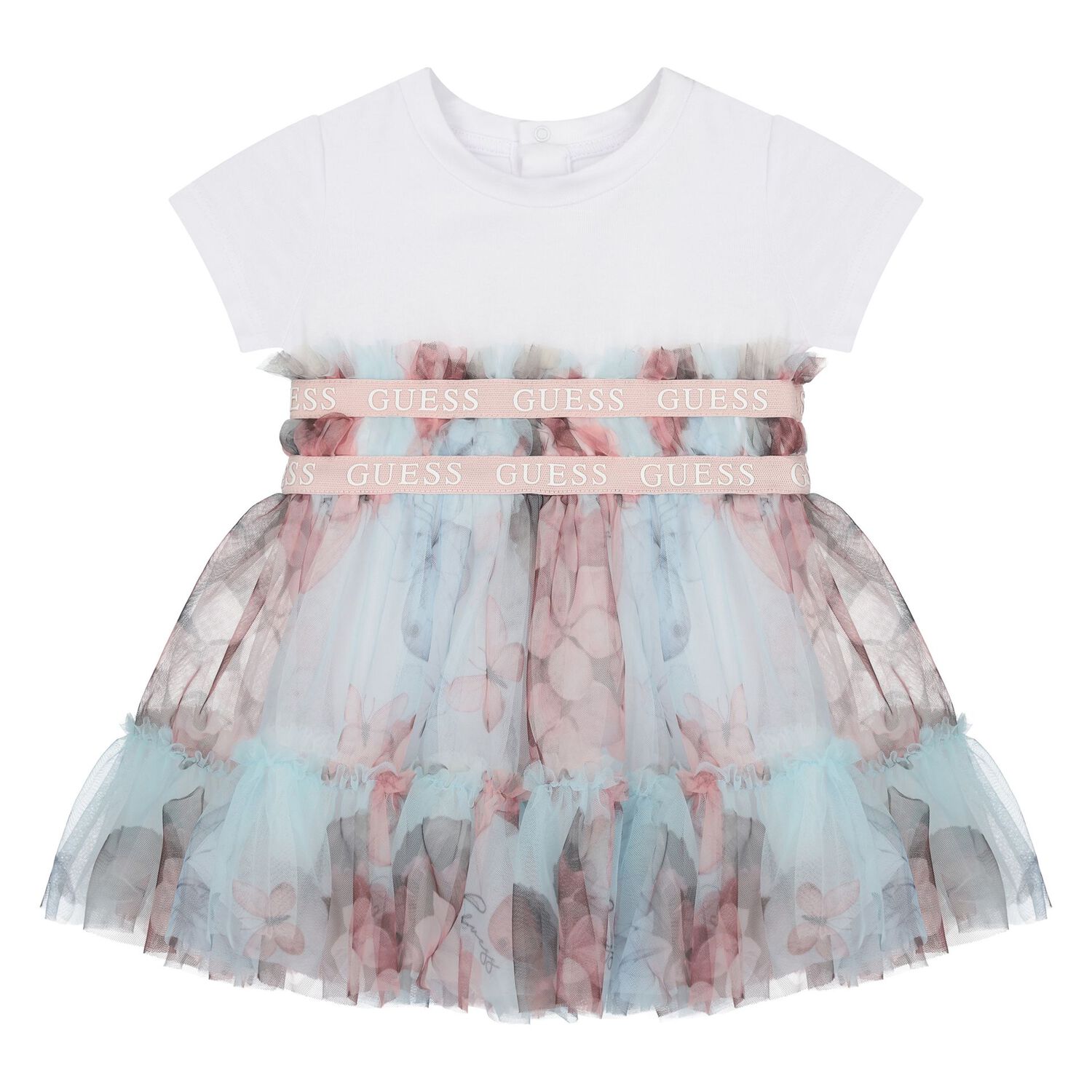 طقم فستان تول باللون  أبيض وأخضر للبنات , 1, hi-res