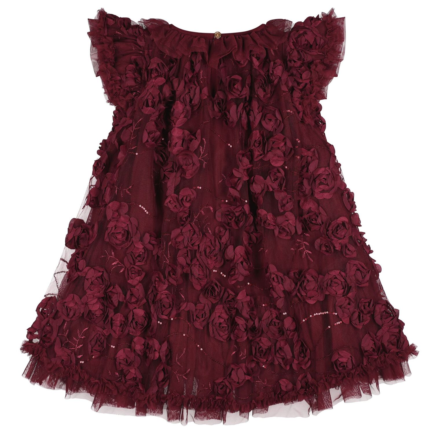 Girls Burgundy 3D Flower & Sequin Ivy Dress, 2, hi-res