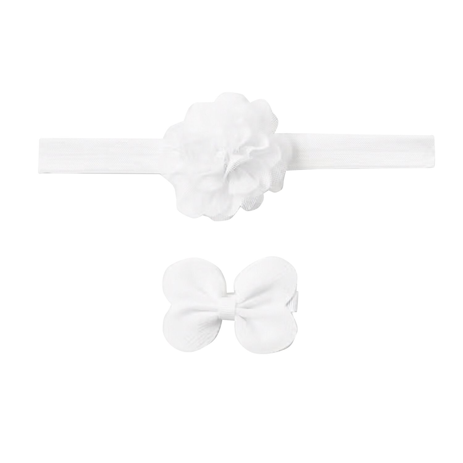 Baby Girls White Flower Headband & Clip Set, 3, hi-res