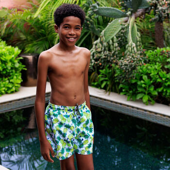 Boys White & Green Pineapple Swim Shorts