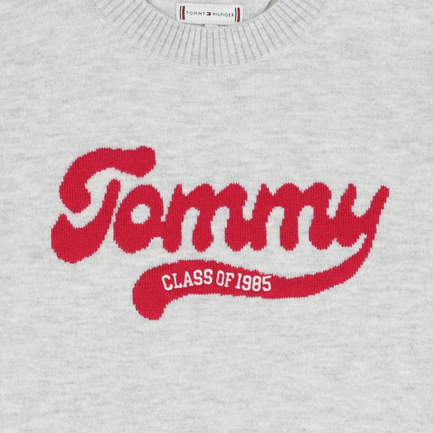 سويت شيرت بنات محبوك  بالشعار باللون الرمادى , 1, hi-res